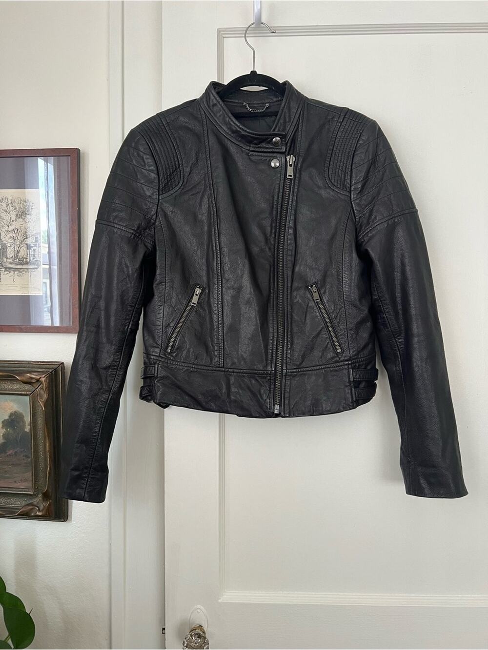 Banana Republic Black Leather Asymmetrical Zip Moto Jacket